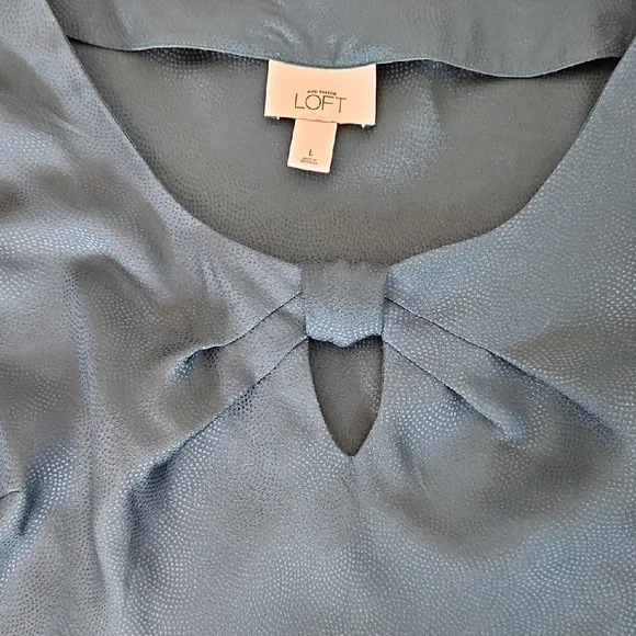 LOFT Blue Cap Sleeve Tie Front Blouse - Picture 5 of 7